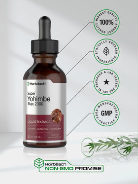 Horbäach extrait de yohimbe 2300 mg sur table avec herbes
