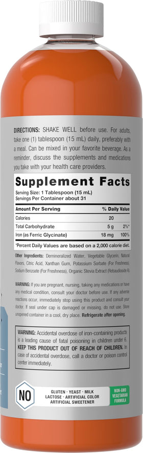 Horbäach Fer Liquide 16 fl oz étiquette avec informations nutritionnelles