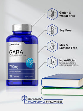 Horbäach GABA 750mg capsules en poudre, étiquette avec spécifications