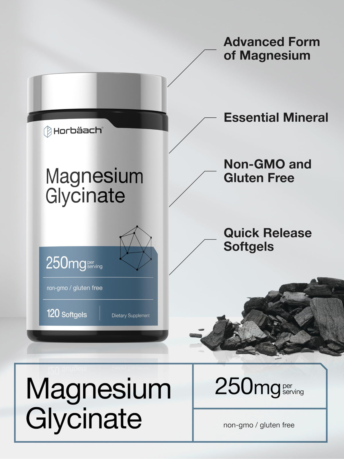 Horbäach Glycinate de Magnésium 120 gélules avec étiquette