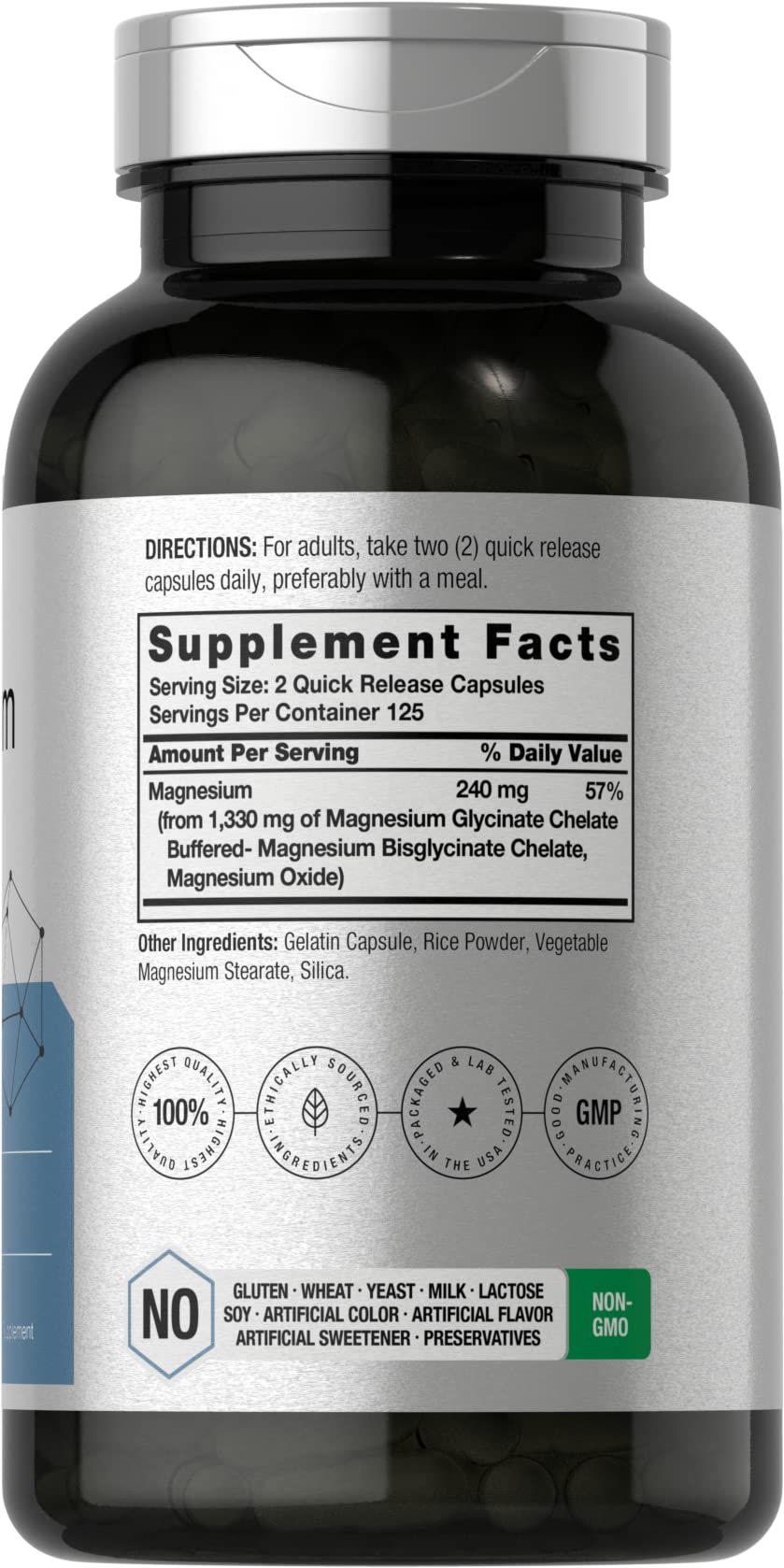Horbäach Glycinate de Magnésium 1330mg 250 capsules vue arrière