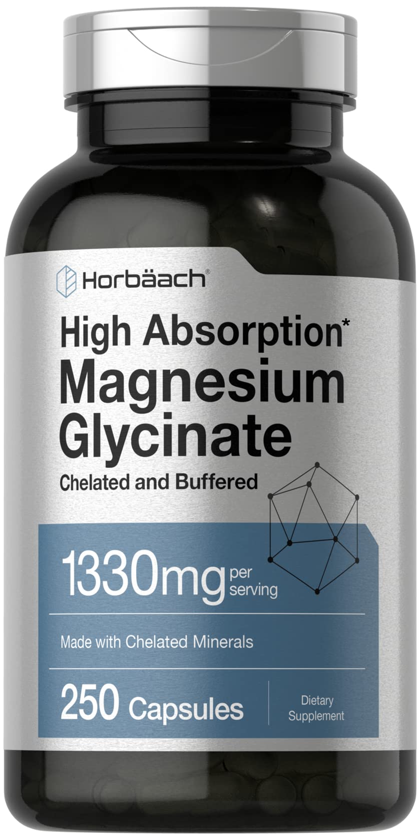 Horbäach Glycinate de Magnésium 1330mg 250 capsules vue avant