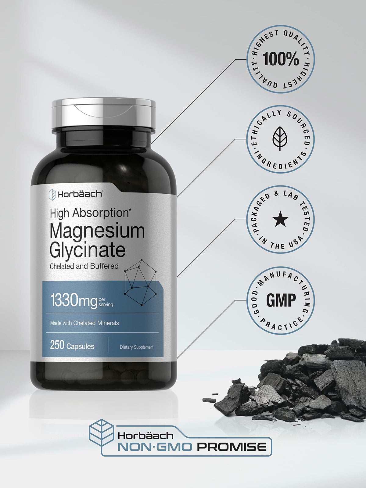 Horbäach Glycinate de Magnésium 1330mg capsule ouverte