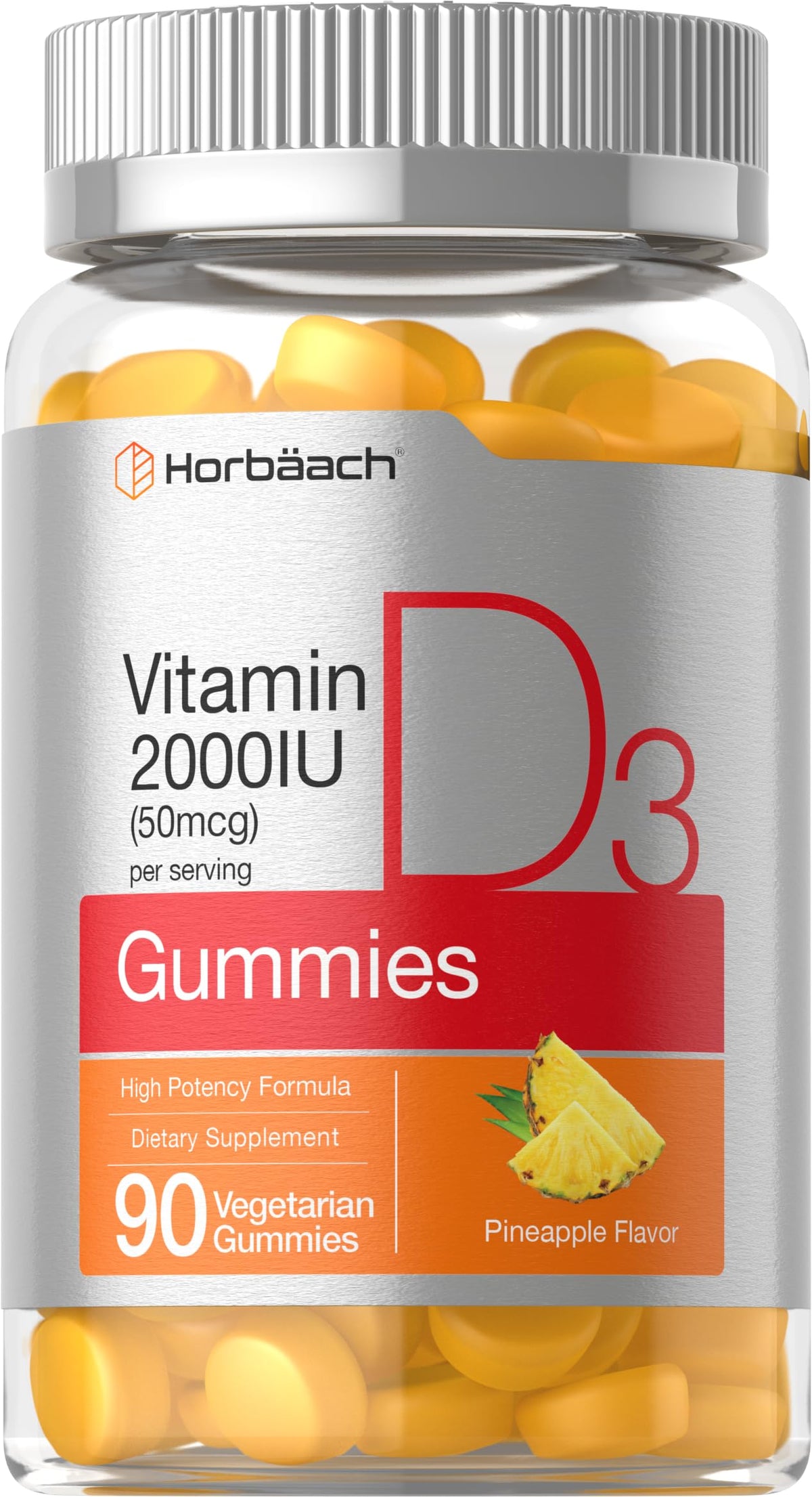 Horbäach gommes Vitamine D3 2000 IU saveur ananas vue avant