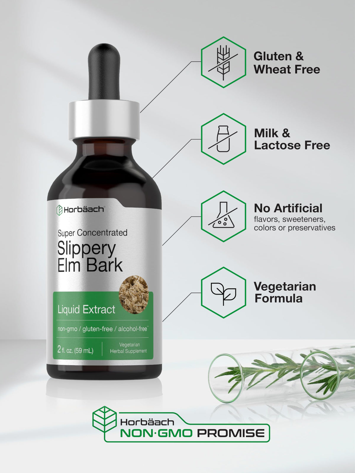 Horbäach Gouttes de Bois de Slippery Elm 60 ml avec compte-gouttes