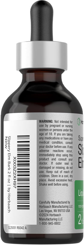 Horbäach Gouttes de Bois de Slippery Elm 60 ml devant un fond neutre