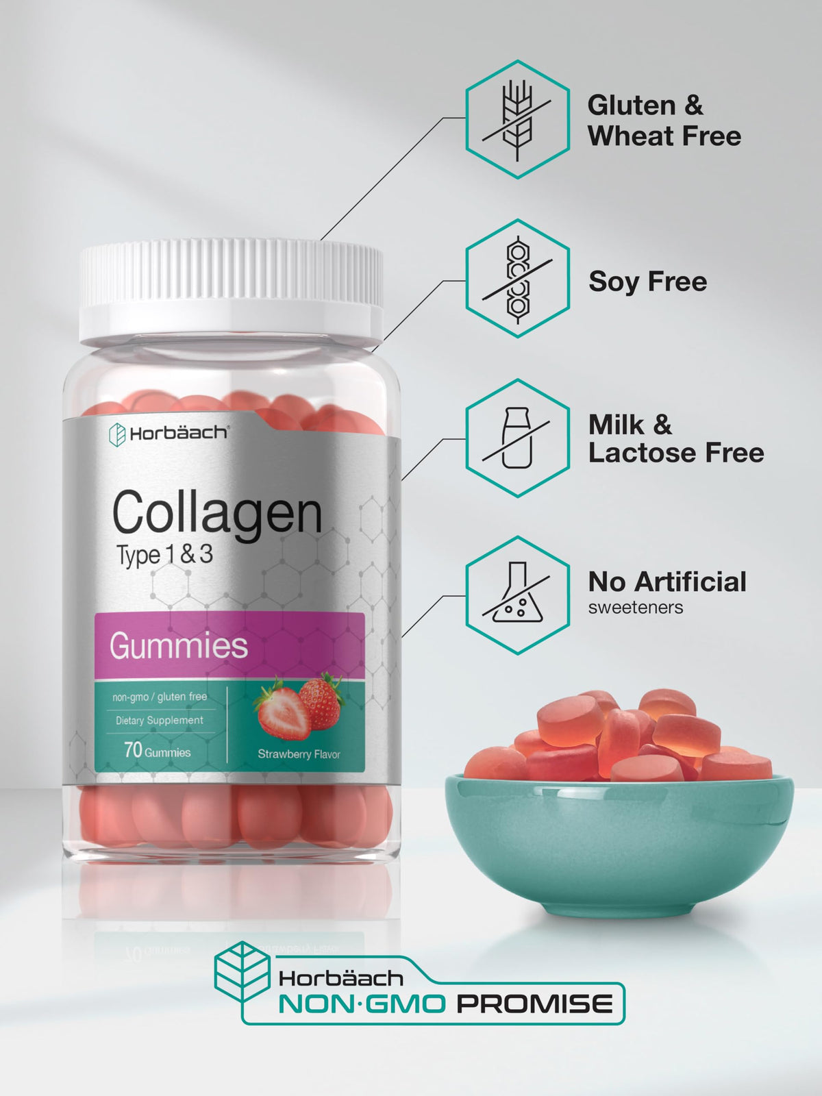Horbäach gummies de collagène fraise avec des fraises fraîches