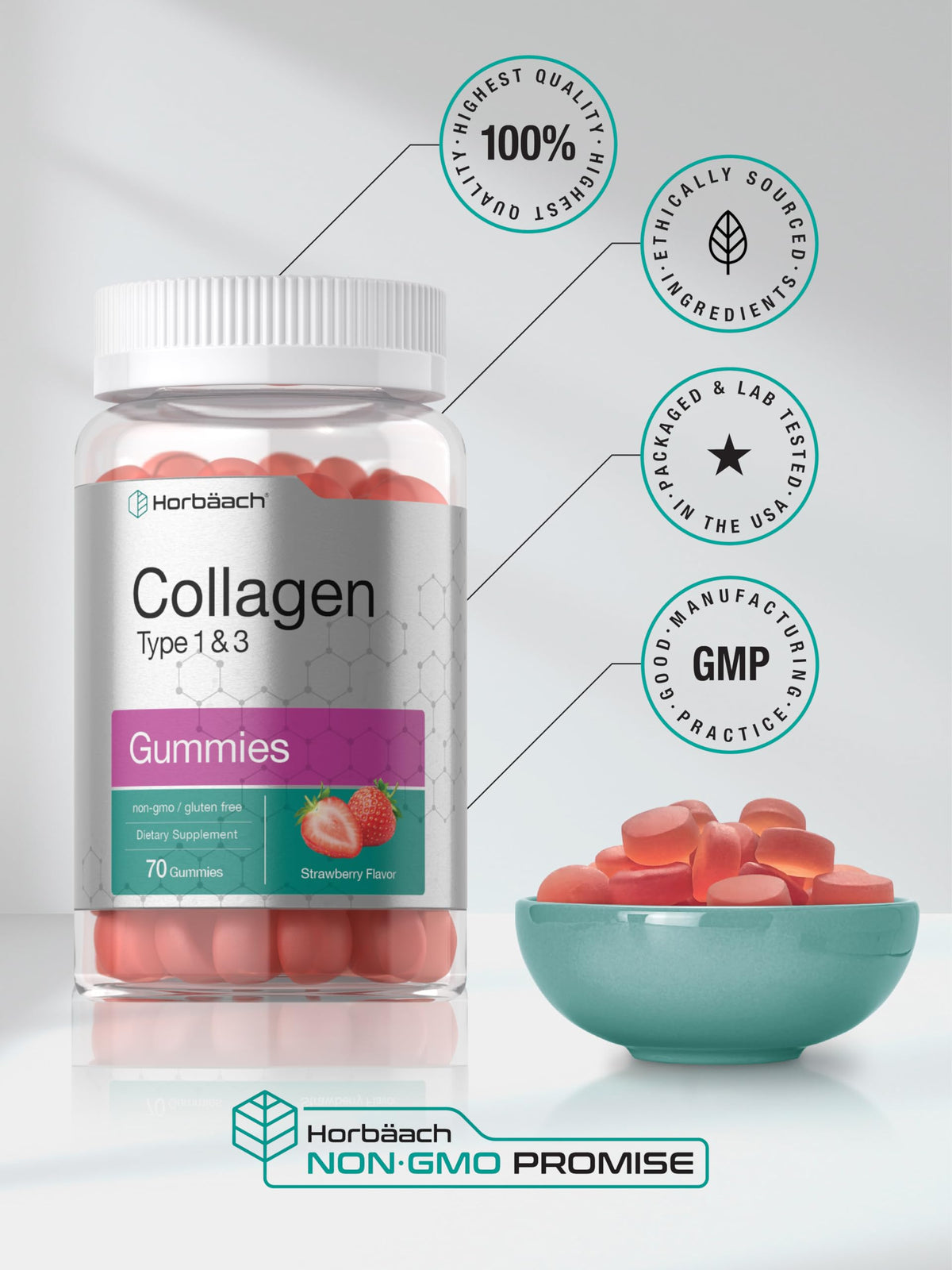 Horbäach gummies de collagène fraise en gros plan