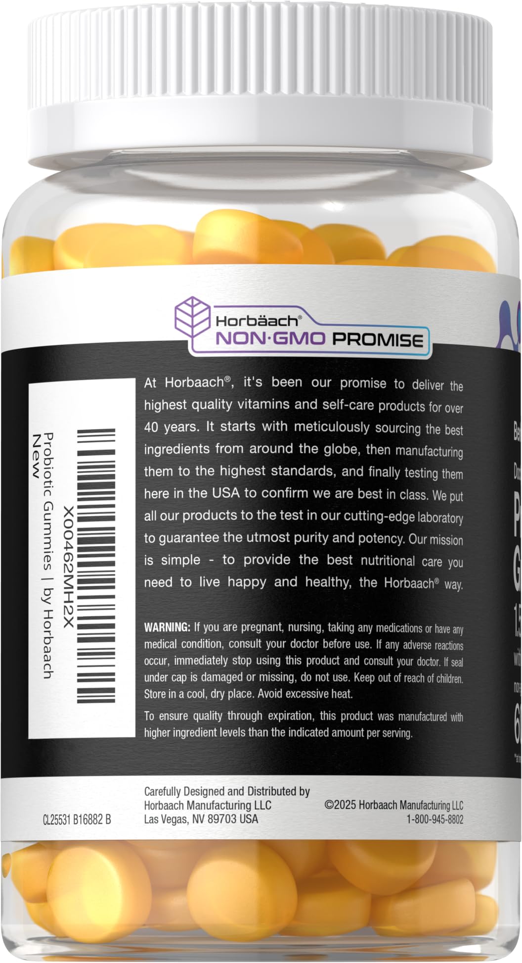 Horbäach gummies probiotiques, arrière de l'emballage