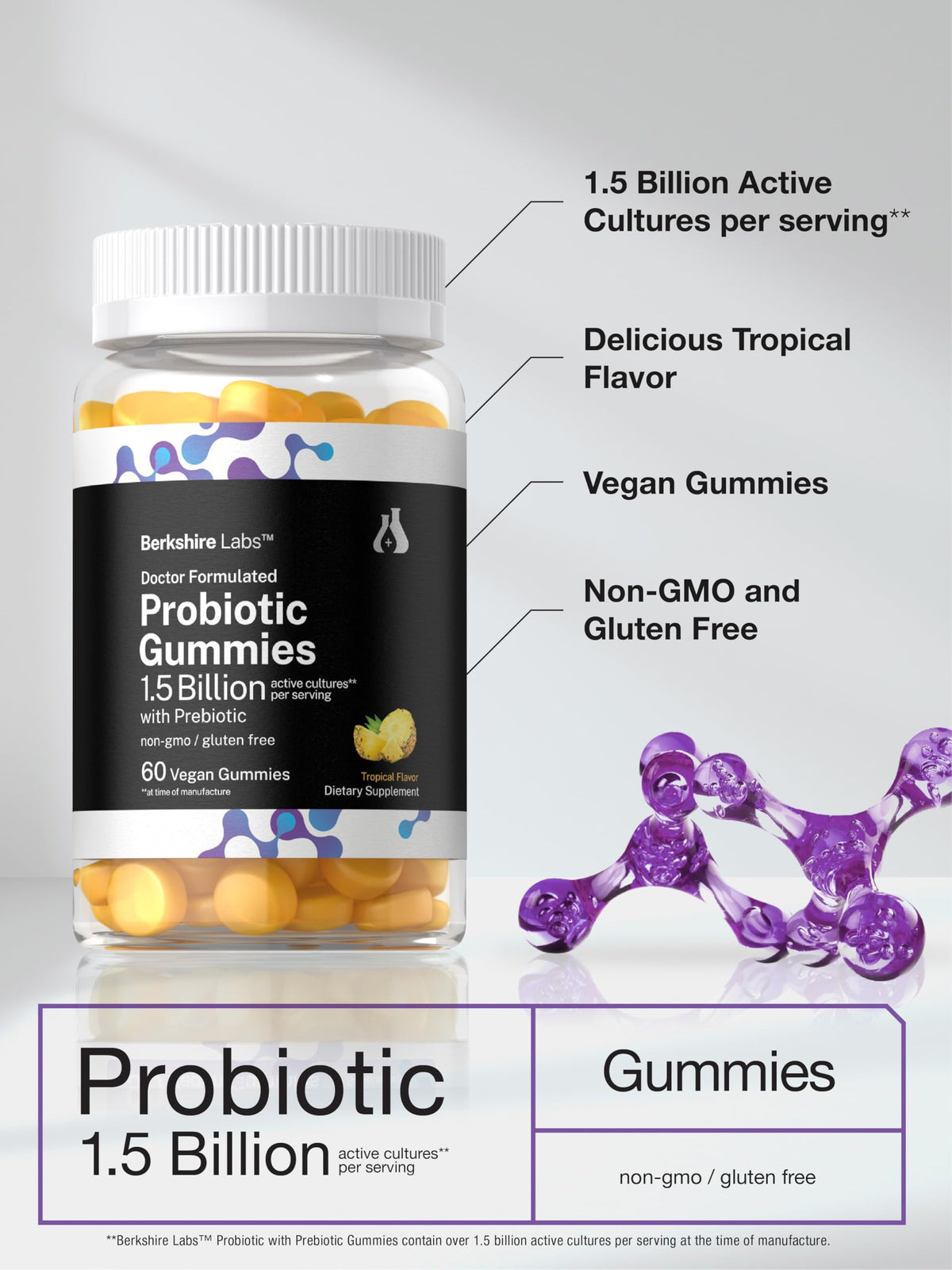 Horbäach gummies probiotiques, vue de côté