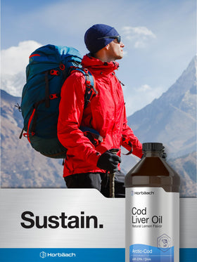 Horbäach Huile de Foie de Morue Arctique 480 ml avec vue des ingrédients