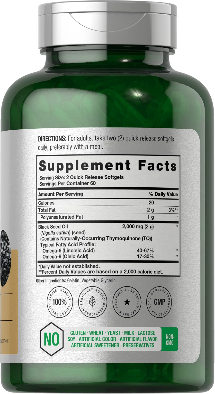 Horbäach Huile de Graines Noires 2000mg Capsules Mollles, vue de derrière