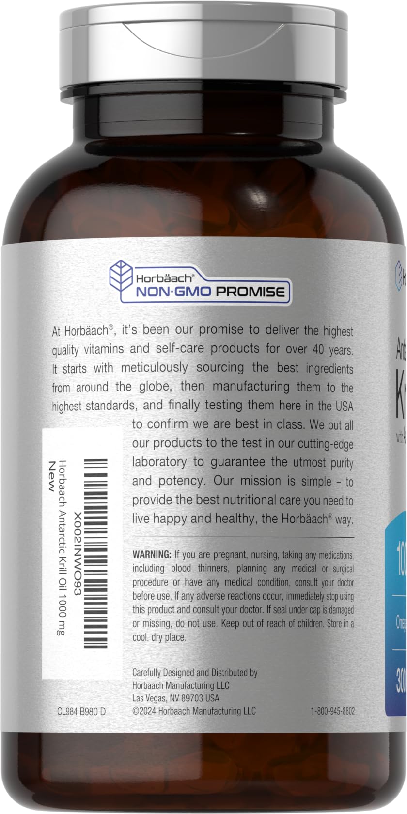 Horbäach Huile de Krill Antarctique 1000 mg gélules ouvertes pour montrer le contenu
