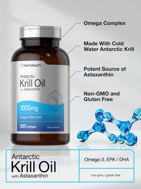Horbäach Huile de Krill Antarctique 1000 mg gélules sur une table en bois