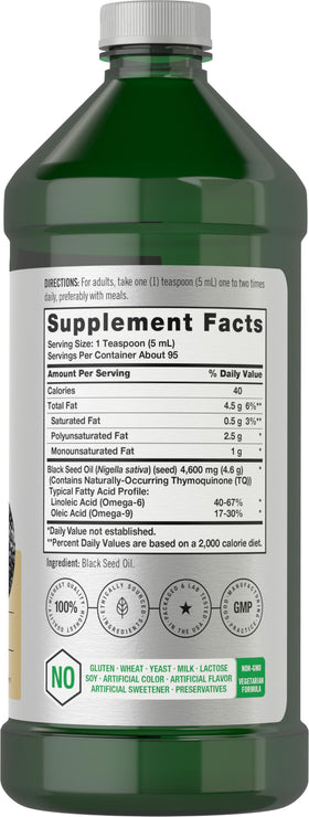 Horbäach Huile de Nigelle 16oz étiquette avec informations nutritionnelles