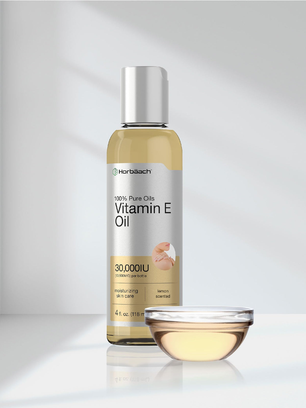 Horbäach huile de vitamine E sur table en bois