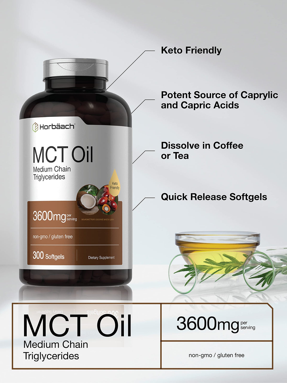 Horbäach Huile MCT 3600mg gélules en gros plan