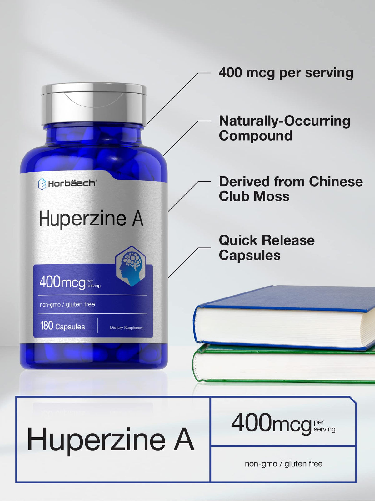 Horbäach Huperzine A 400mcg capsules side view
