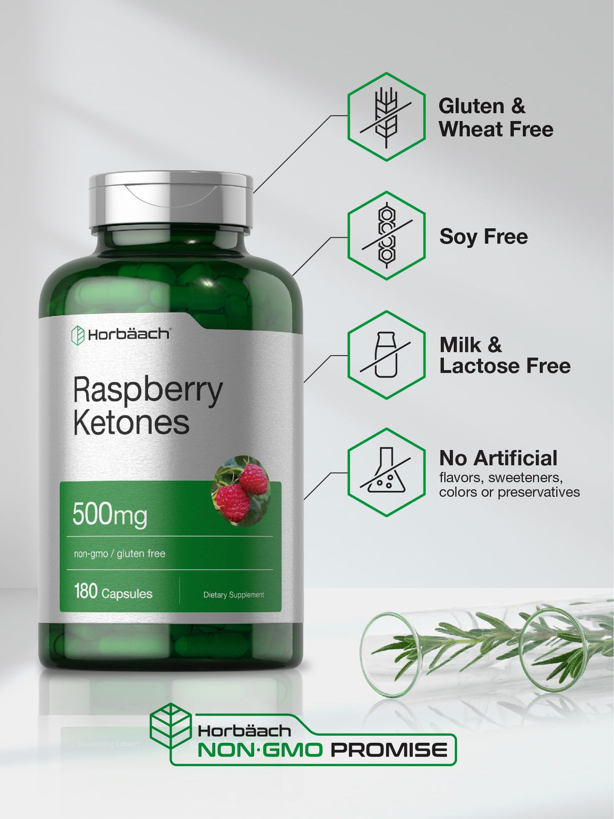 Horbäach Ketones de Framboise 500mg 180 Capsules avec gélules à l'intérieur