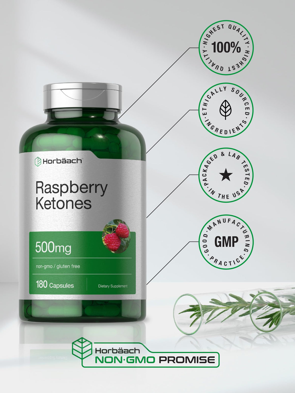 Horbäach Ketones de Framboise 500mg 180 Capsules emballage