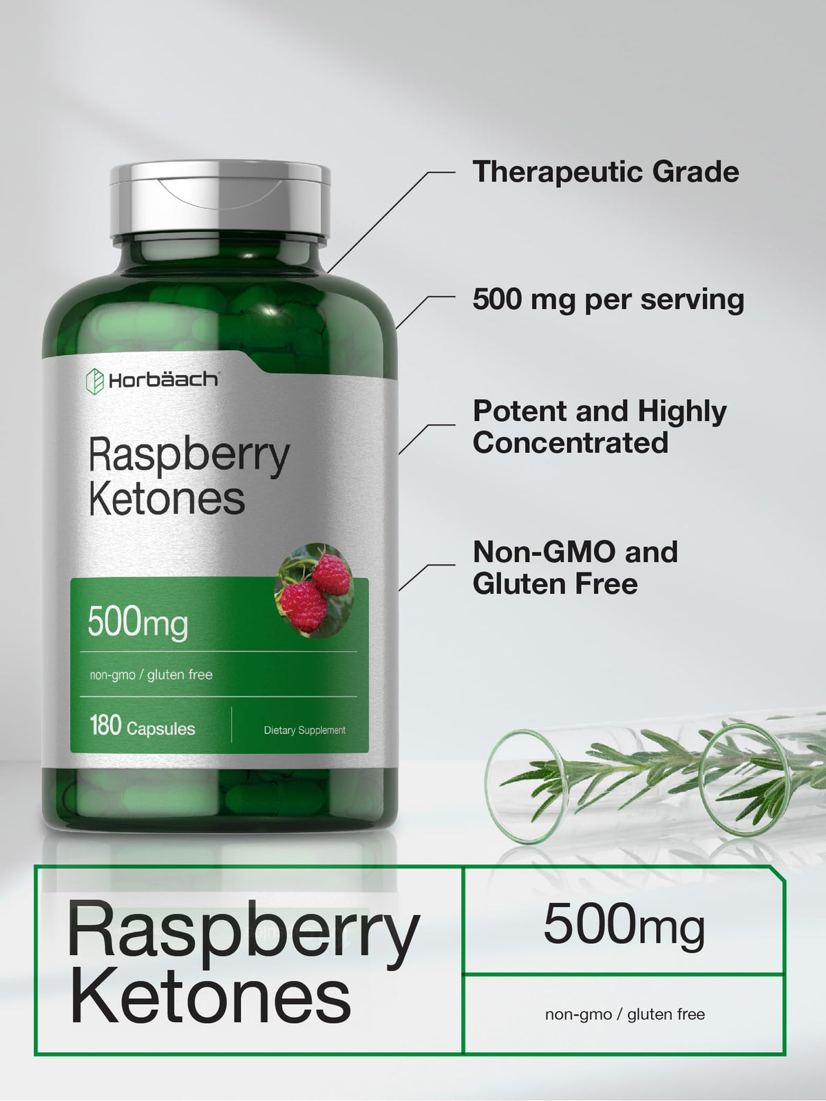 Horbäach Ketones de Framboise 500mg 180 Capsules vue de côté