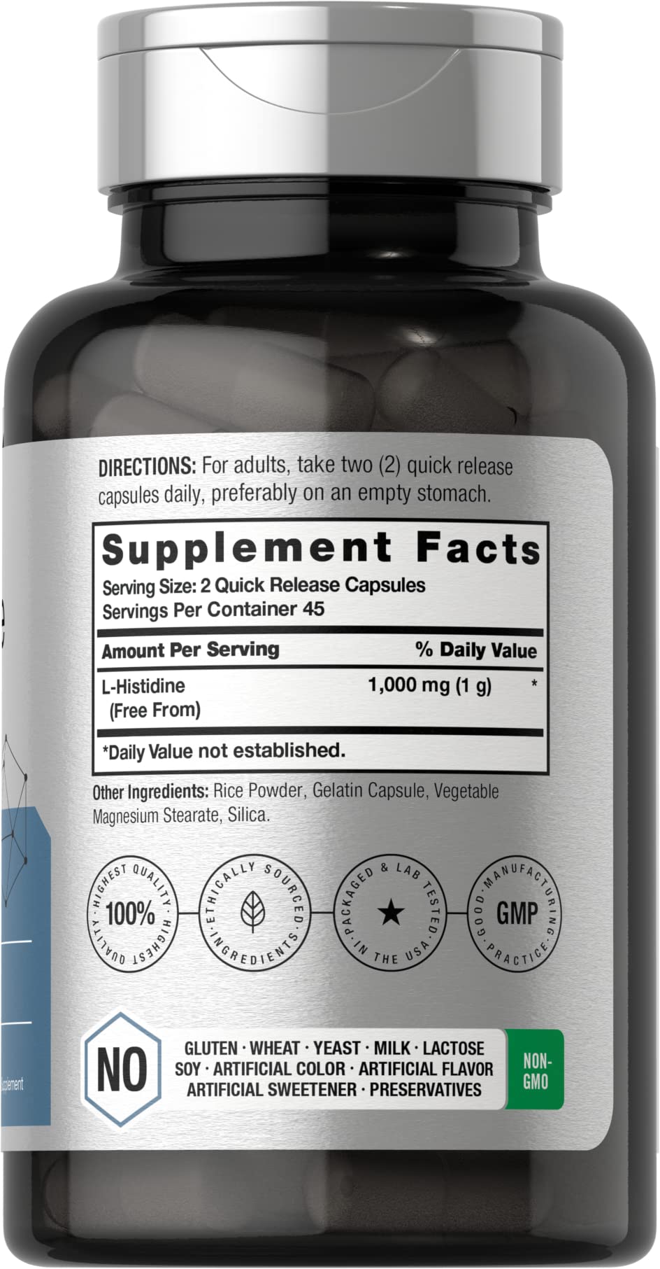 Horbäach L-Histidine 1000mg capsules side view