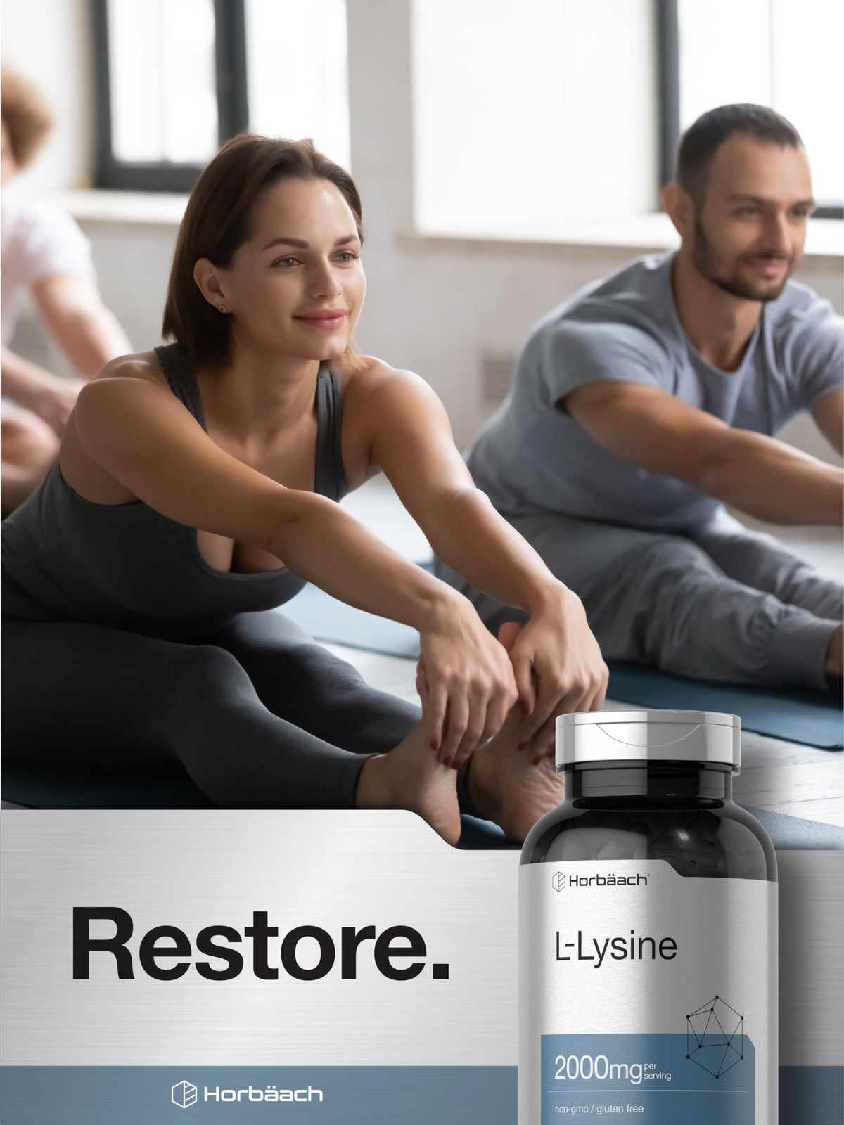Horbäach L-Lysine 240 comprimés sur fond blanc