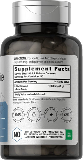 Horbäach L-Méthionine 1000mg capsules sur fond blanc