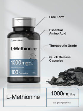 Horbäach L-Méthionine 1000mg étiquette avec informations nutritionnelles