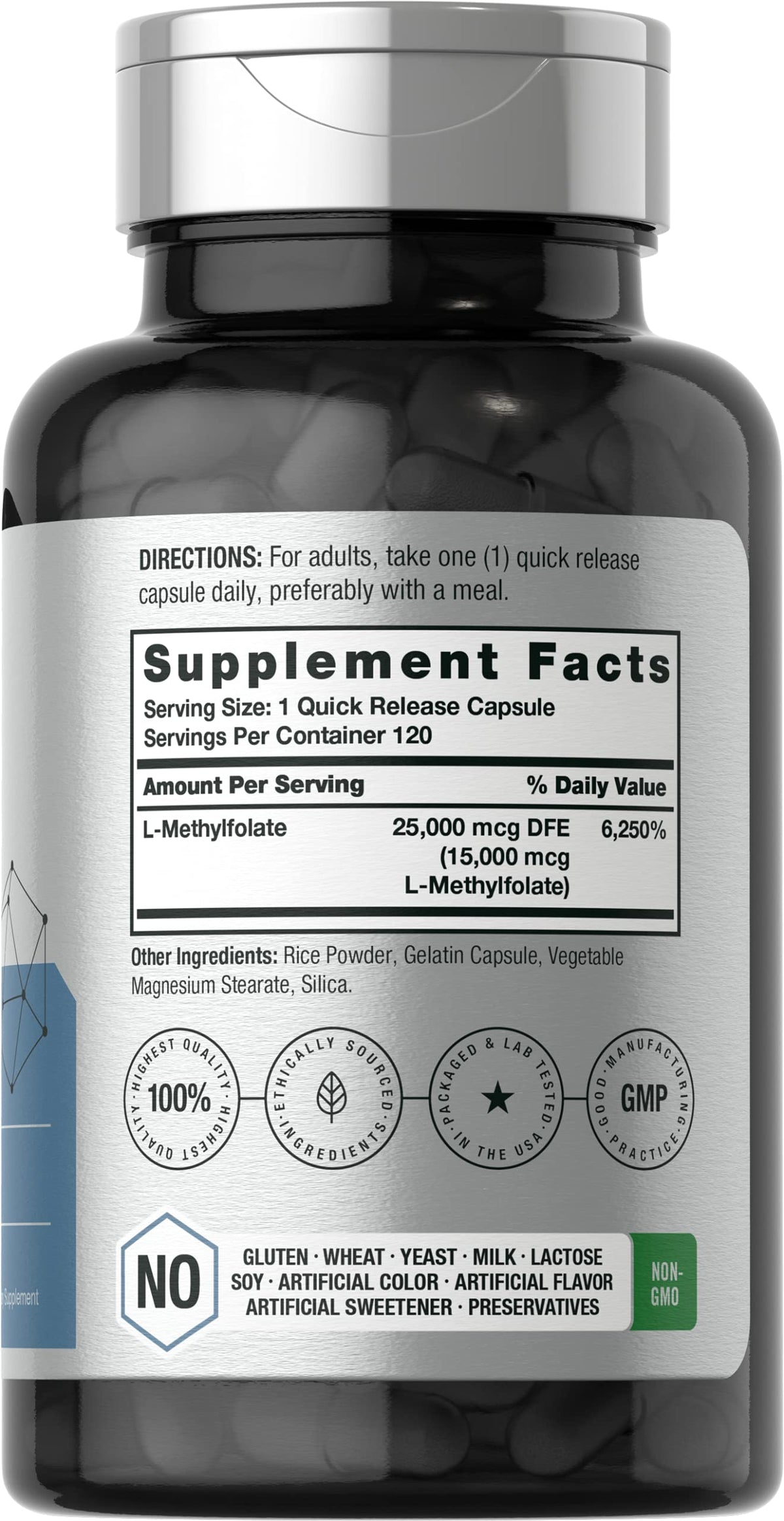 Horbäach L-Méthylfolate 15000 mcg capsules de côté
