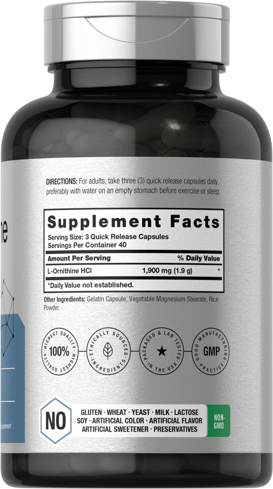Horbäach L-Ornithine HCl bottle with 120 capsules