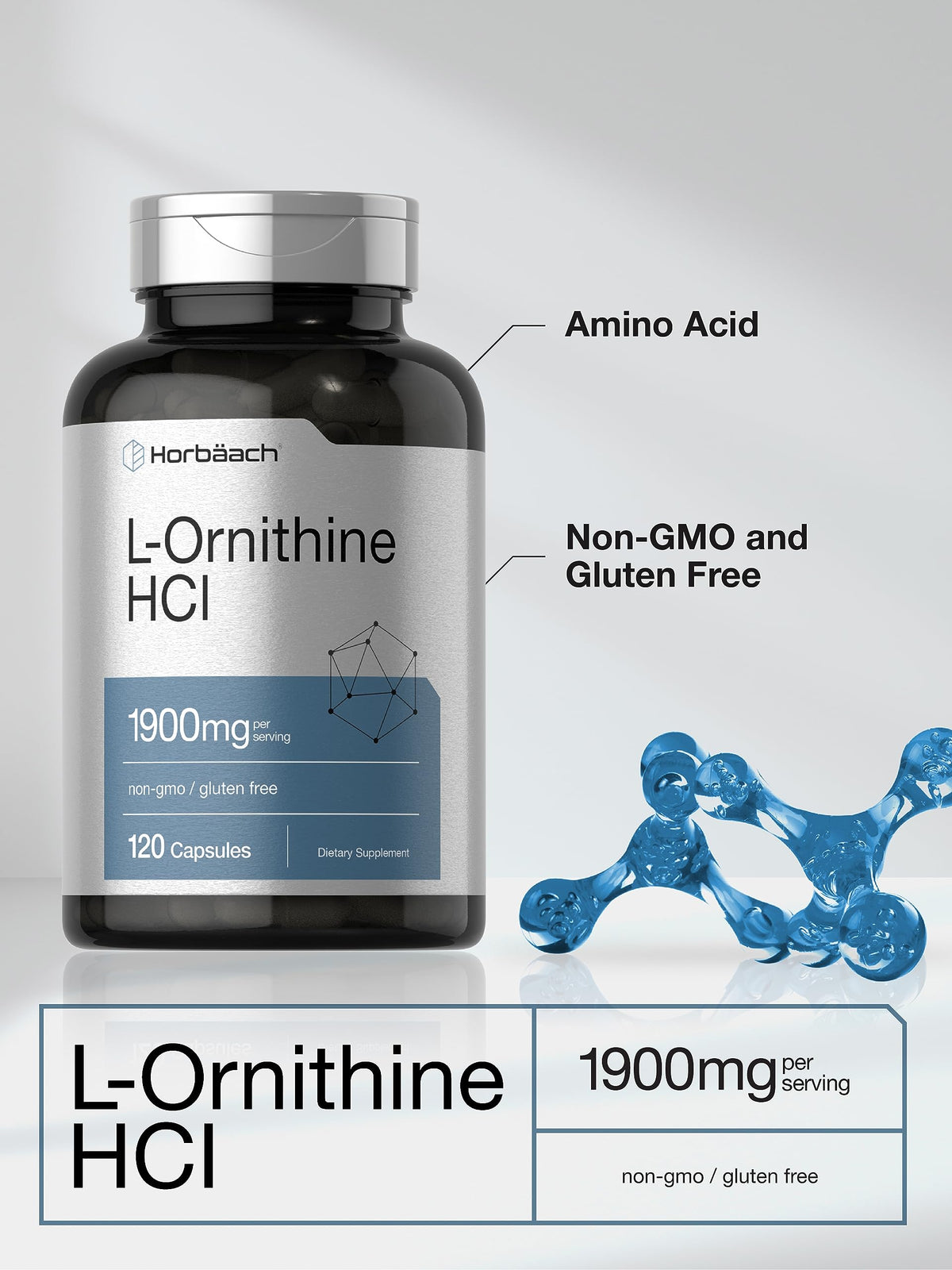 Horbäach L-Ornithine HCl capsules close-up