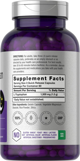 Horbäach L-Tryptophan 1500mg 240 capsules - arrière de l'emballage