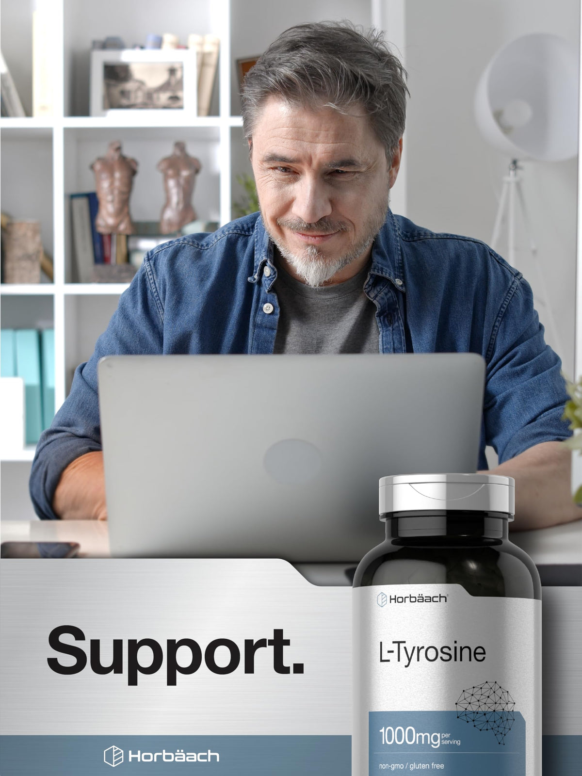 Horbäach L-Tyrosine 1000mg avec verre d'eau