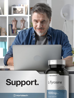 Horbäach L-Tyrosine 1000mg avec verre d'eau
