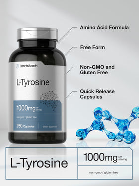 Horbäach L-Tyrosine 1000mg capsules sur une table