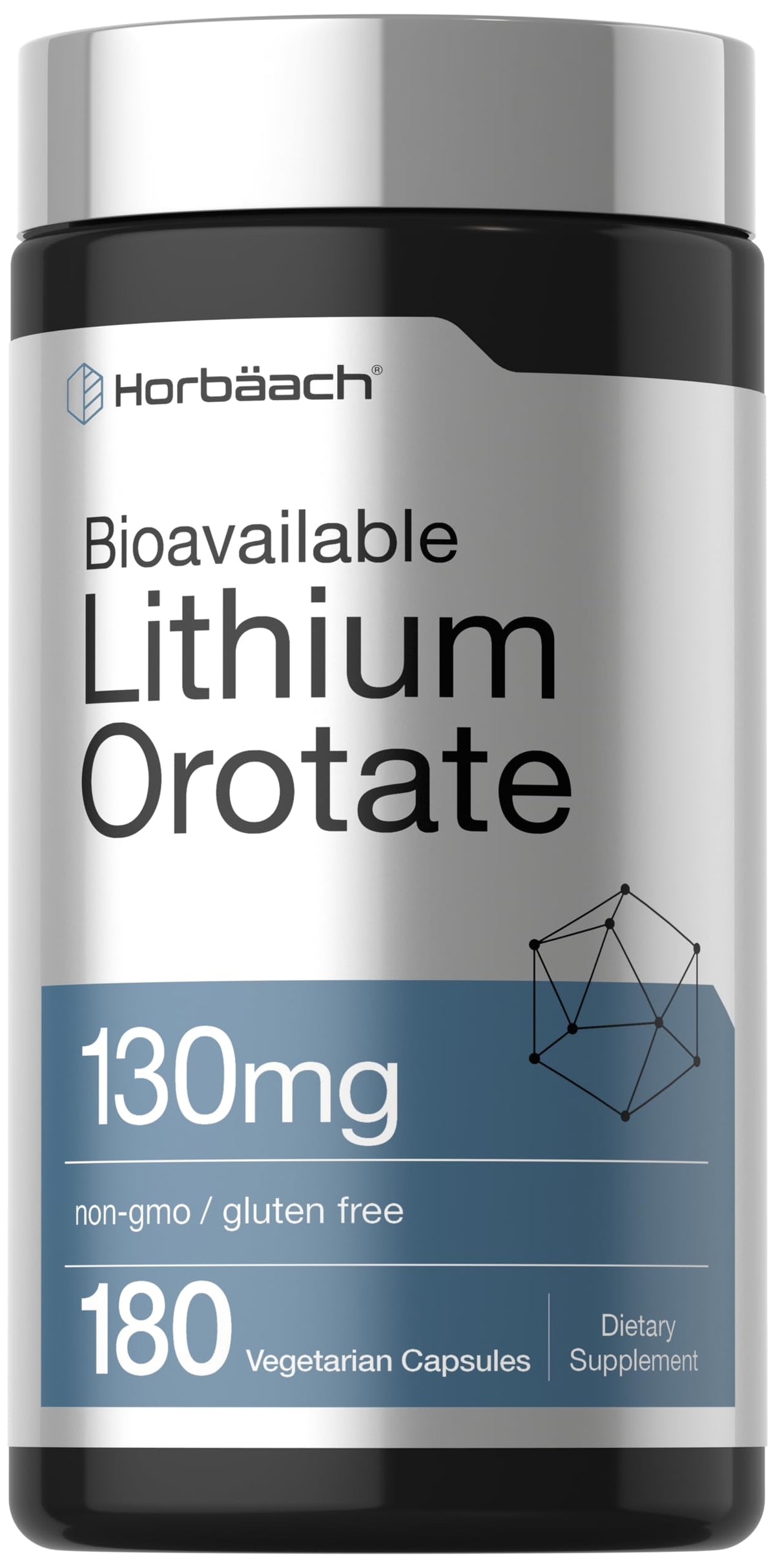 Horbäach Lithium Orotate 130mg 180 Capsules, vue de face
