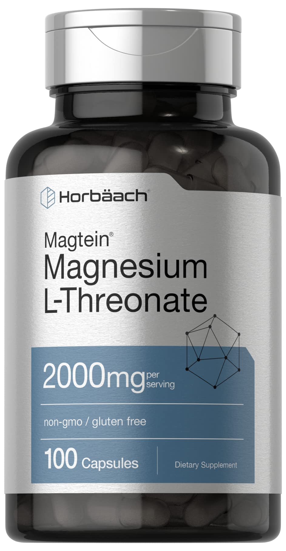 Horbäach Magnesium L-Threonate 2000mg 100 capsules - vue avant