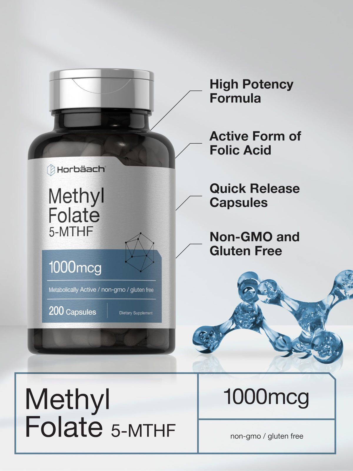 Horbäach Methyl Folate 1000 mcg étiquette du produit
