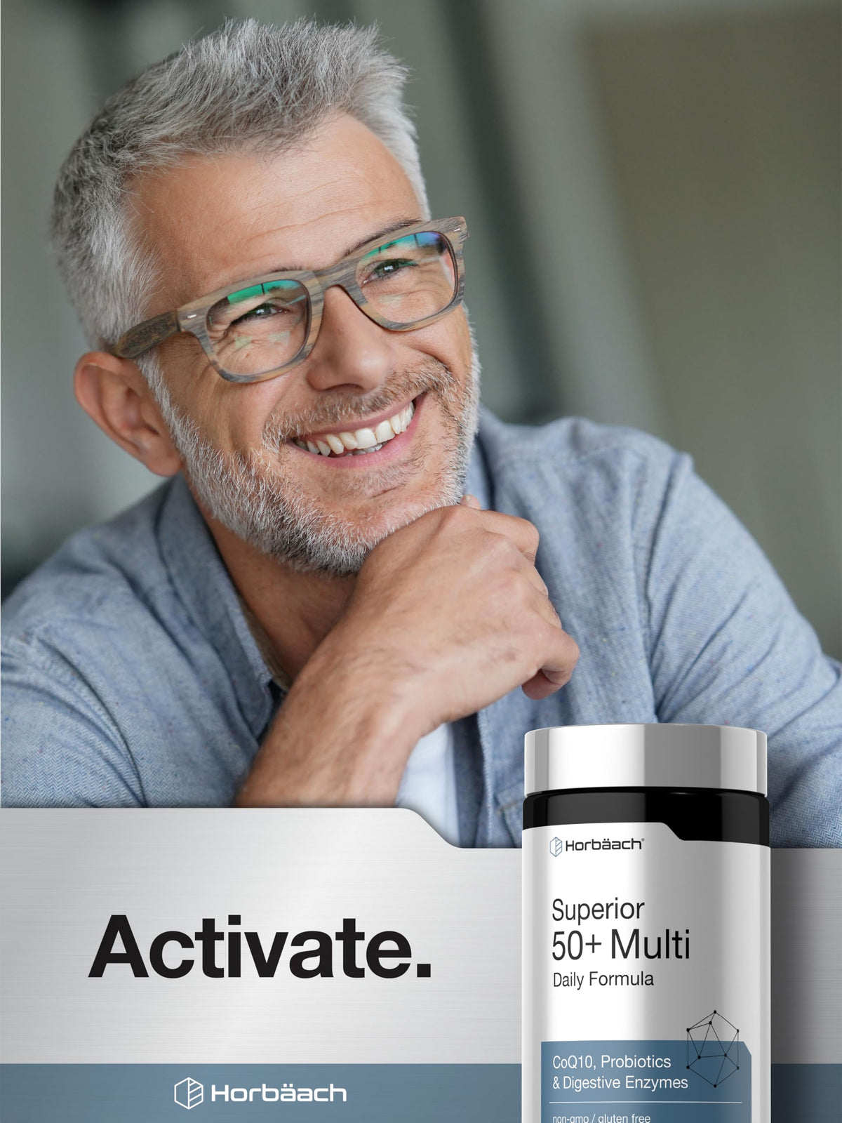 Horbäach Multivitamines 50+ comprimés dans un verre