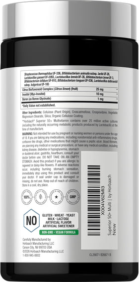 Horbäach Multivitamines 50+ ingrédients principaux sur l'emballage