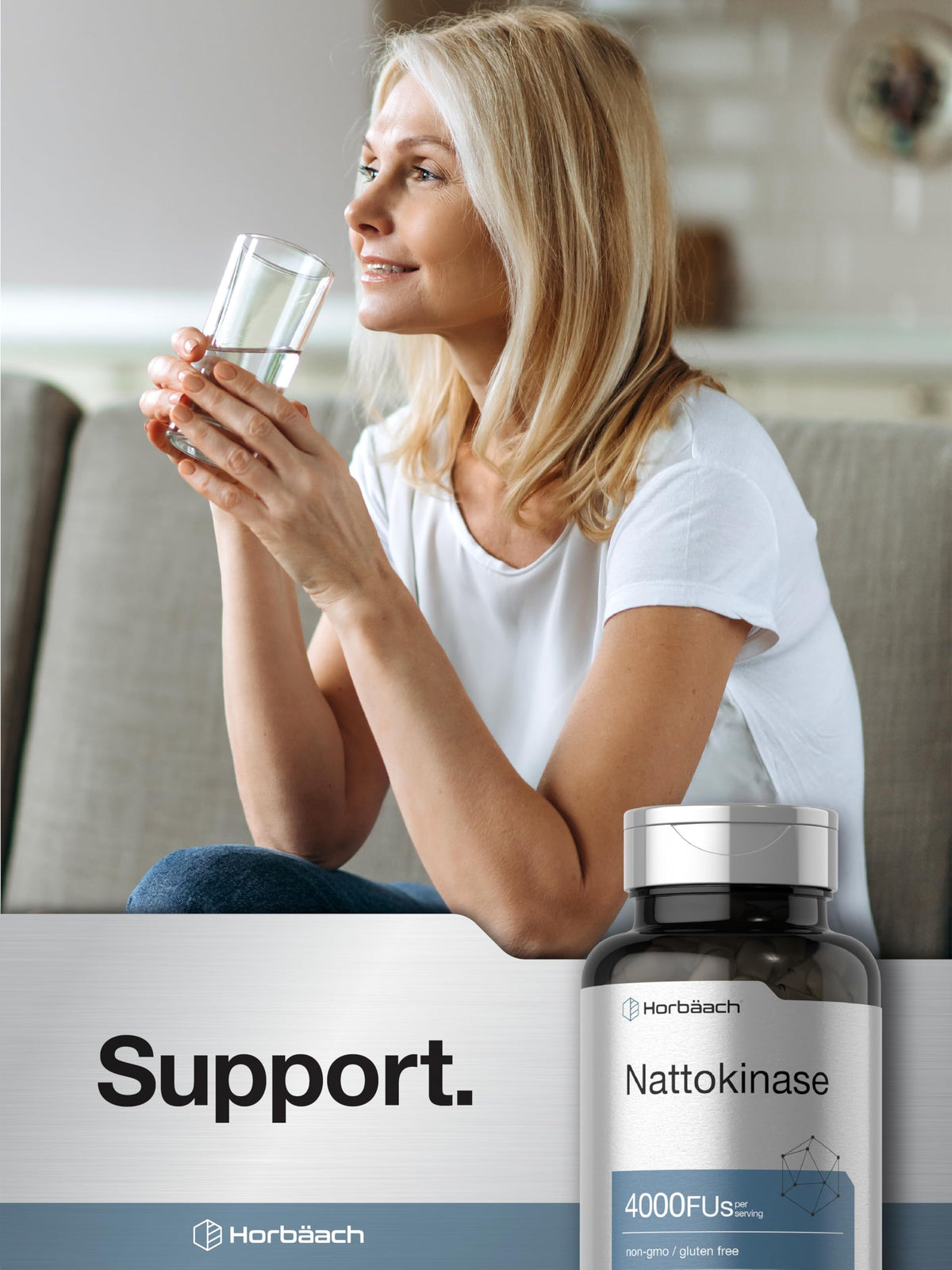 Horbäach Nattokinase 4000 FU affichant les ingrédients