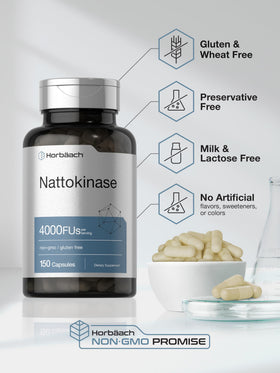 Horbäach Nattokinase 4000 FU avec un verre d'eau