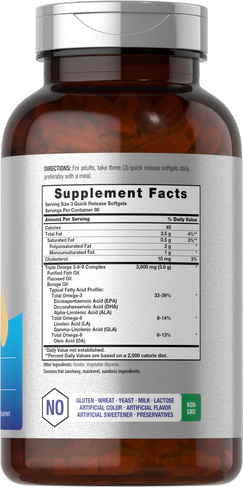Horbäach Omega 3-6-9 gélules souples, vue arrière du flacon