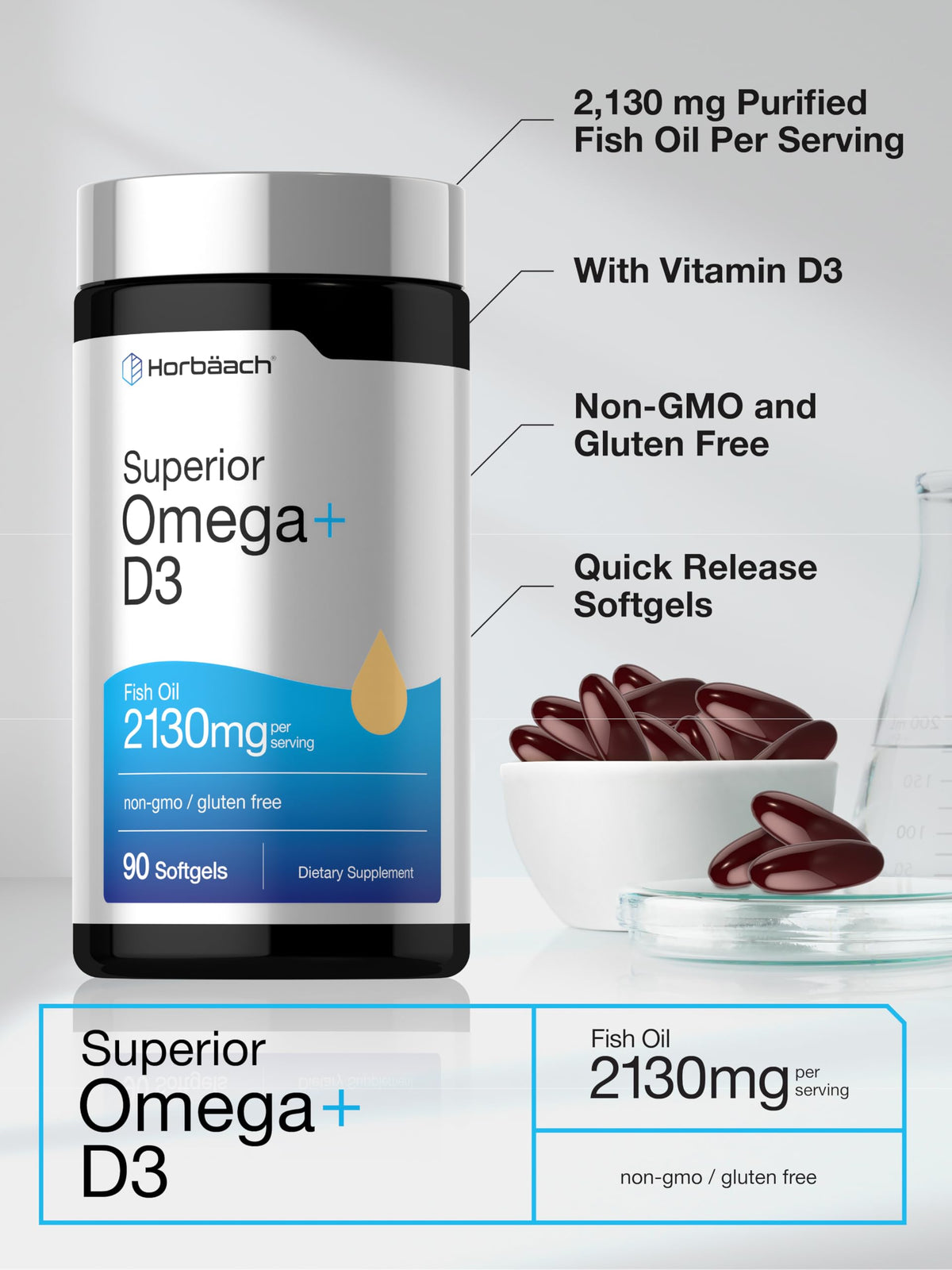Horbäach Omega + D3 gélules montrant le contenu