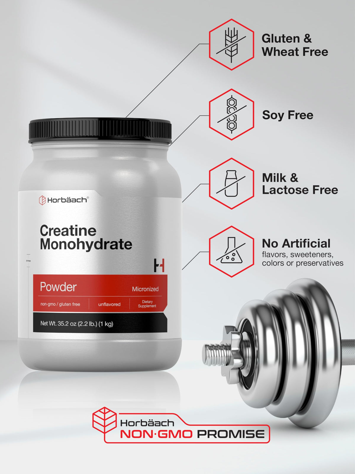 Horbäach Poudre de Créatine Monohydrate 1152g sur un plan de travail