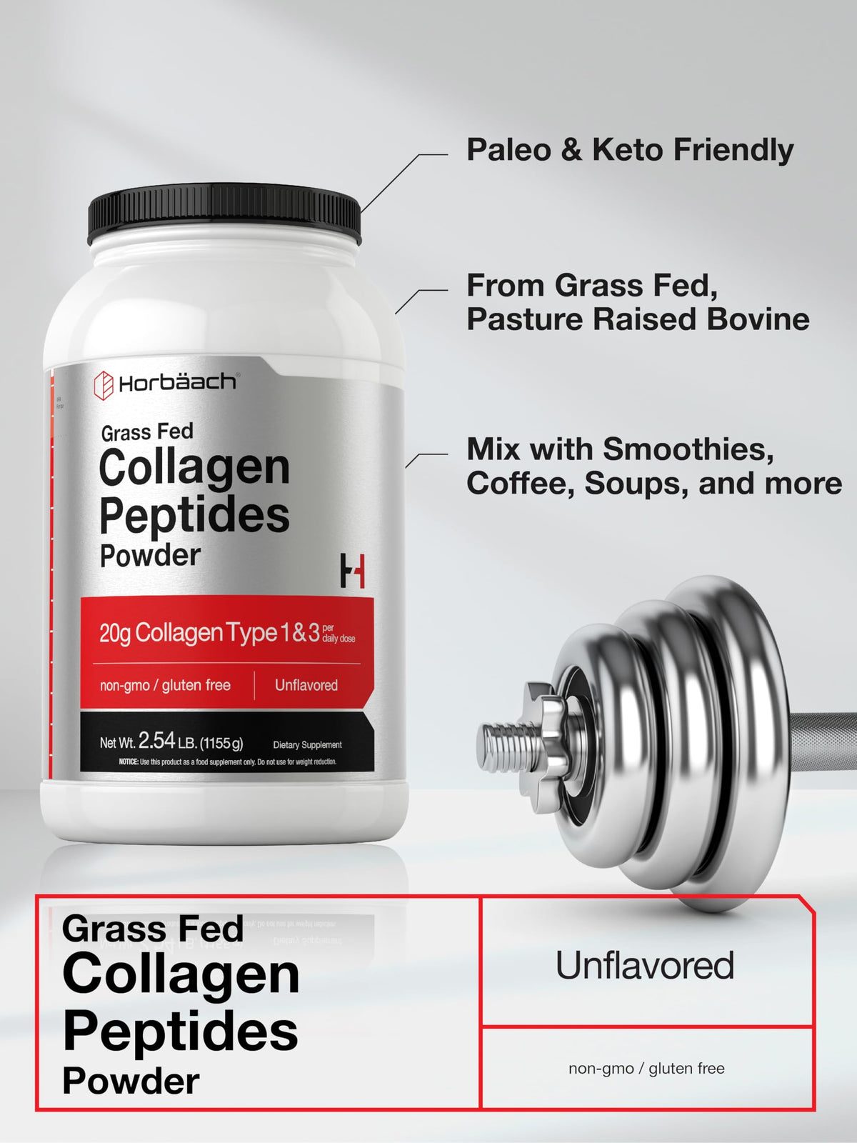 Horbäach Poudres de Peptides de Collagène 40 oz, ingrédients sur l'étiquette