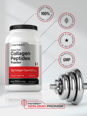 Horbäach Poudres de Peptides de Collagène 40 oz, vue aérienne avec ingrédients