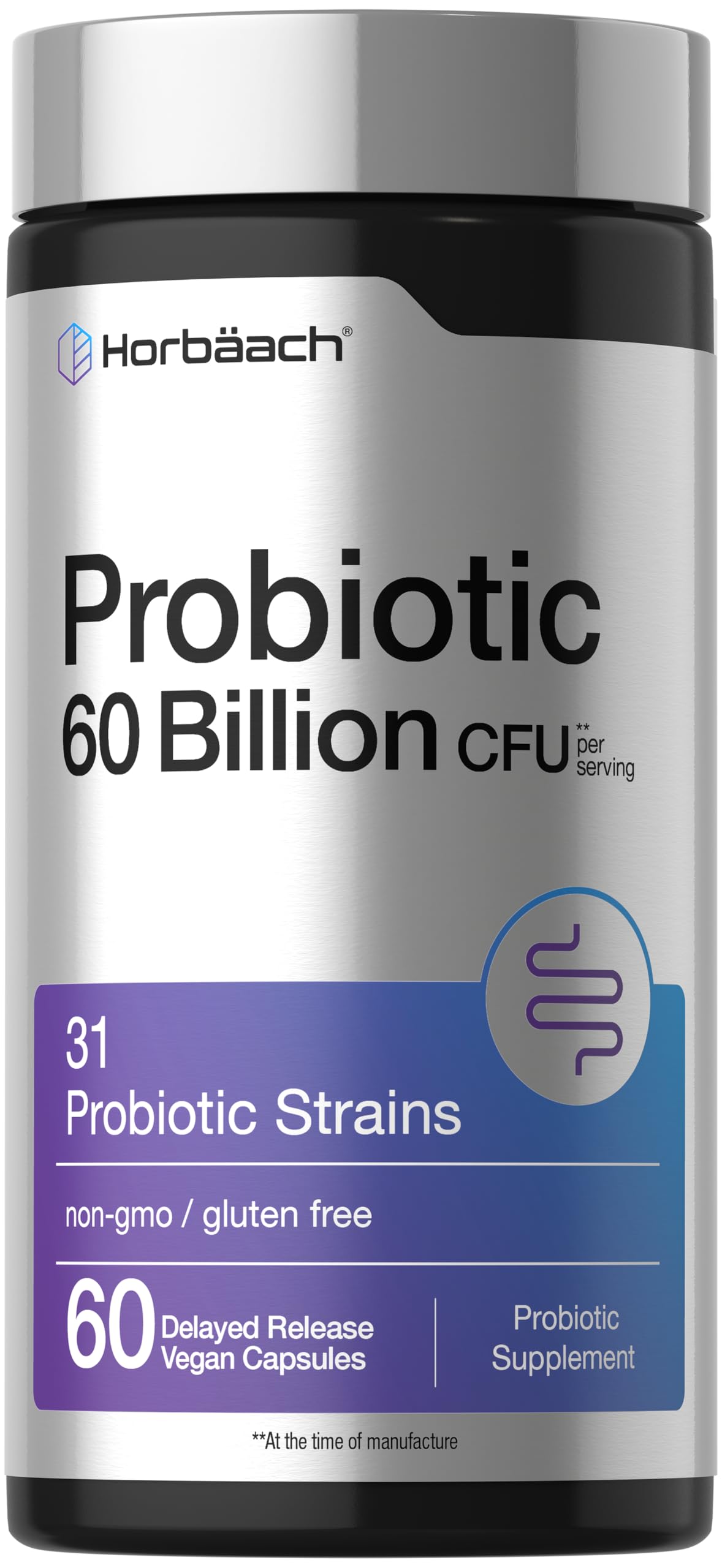 Horbäach Probiotiques 60 capsules végétales avec 60 milliards CFU