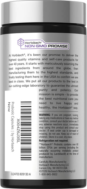 Horbäach Probiotiques capsules végétales sur une surface blanche